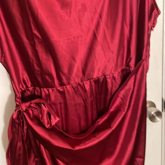 Grace Karin Red Burgundy Stretch Satin High Neck Sheath Dress 2X - Picture 5 of 11
